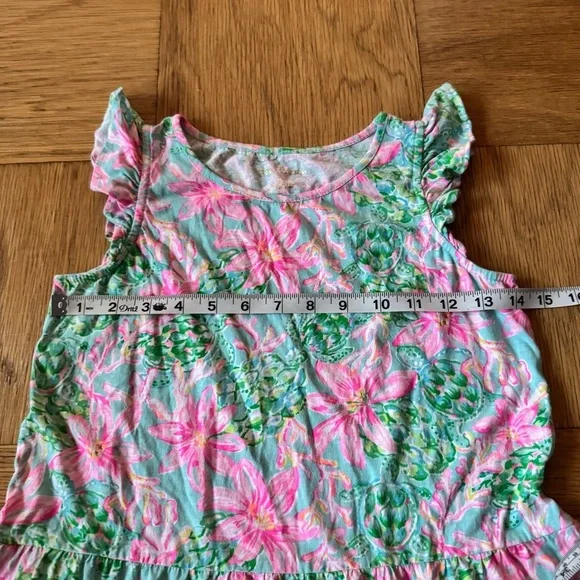 Lilly Pulitzer Girls L 8-10 Brynn Dress Tiered Pink Green Ruffle Sleeve Kids - Picture 7 of 7